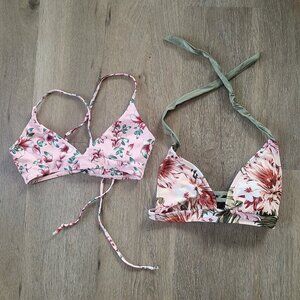 Bundle of 2 Tropical Floral Lace-up Bikini Tops Size Small